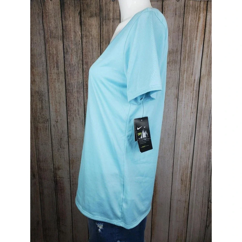 Nike Dri-FIT Women Light Blue Scoop Neck Short Sleeve Athletic T-Shirt Medium - Picture 3 of 4